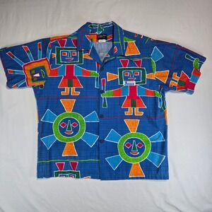 Vintage James River Traders Original Jams Shirt Mens L Blue Tribal Sun Print USA